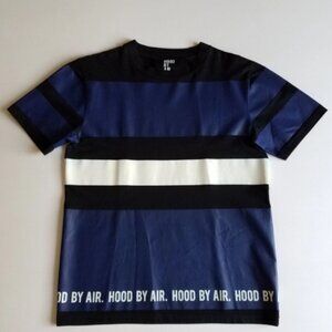 Hood  By Air Blue and black/white Colorblock Striped Logo T-Shirt size S